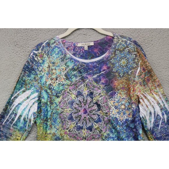 Jess & Jane 3/4 Sleeve Layered Mandala Colorful Top-Size Small-Wearable Art - Picture 2 of 11